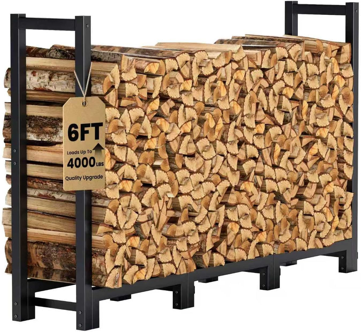 6ft firewood rack outdoor indoor, upgraded heavy duty, main product view
