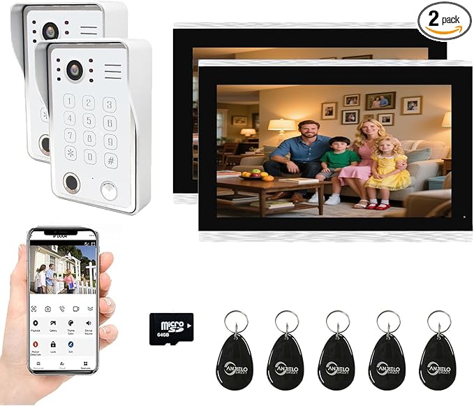 Wired Video Door Phone Kit Apartment Intercom System, 10 Inch Touch Screen by ANJIELOSMART