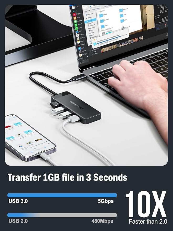 Lemorele 9-in-1 USB C Hub Multiport Adapter, USB C Dongle w/4K HDMI - Image 6