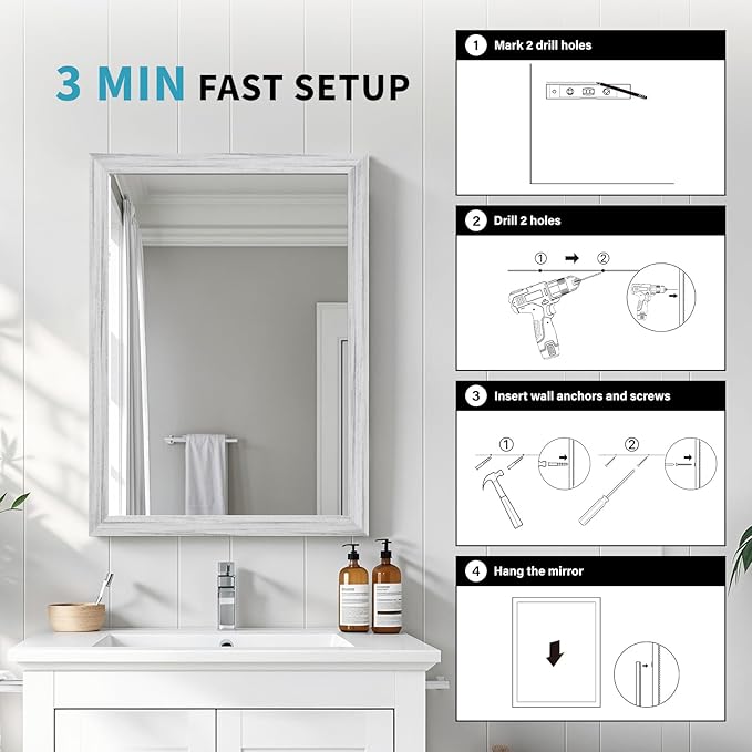 White Wood Effect Framed Wall Mirror, 24x32 Rectangle Mirror, Anti-desilvering - Image 8