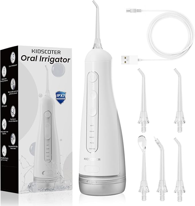 Water Flosser for Teeth with Detachable Washable Tank, 5 Modes Rechargeable by KIDSCOTERHOME