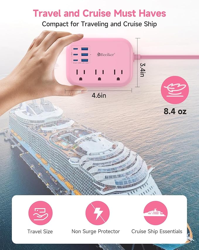 6 USB Pink Power Strip- 5Ft Extension Cord - Image 4