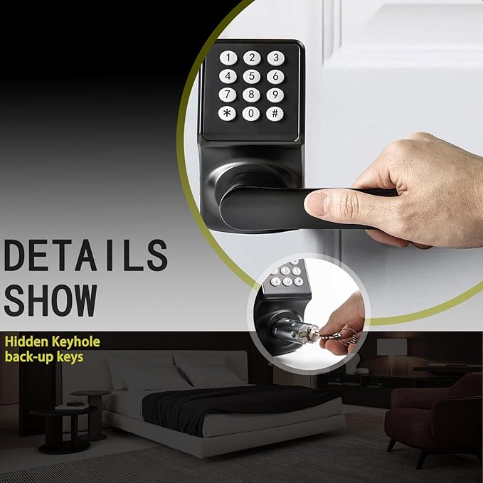 Keypad Door Lock with Handle, Digital Door Lock with Keypad Set, Keyless Entry - Image 3