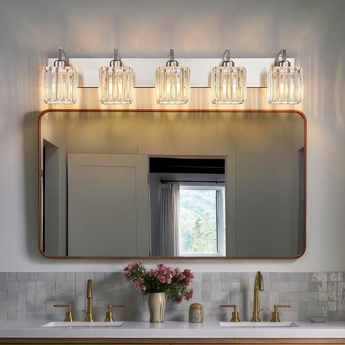 FDPBY Modern Bathroom Vanity Light 5-Lights Brushed Nickel Vanity Light Crystal - Image 2