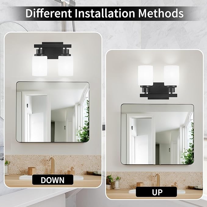 DIKAIDA Bathroom Light Fixtures Over Mirror, 2-Light Modern Matte Black Vanity - Image 5