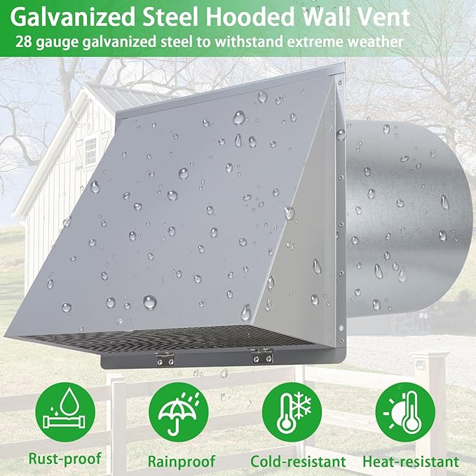 10 Inch Hooded Wall Vent with Screen and Damper, Outdoor Wall Exhaust Vent - Image 4
