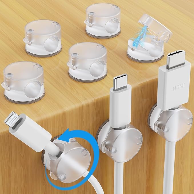 AGPTEK 8 Pack Magnetic Cable Clips, Upgraded 360° Rotatable Cord Holder Clips by AGPTEK