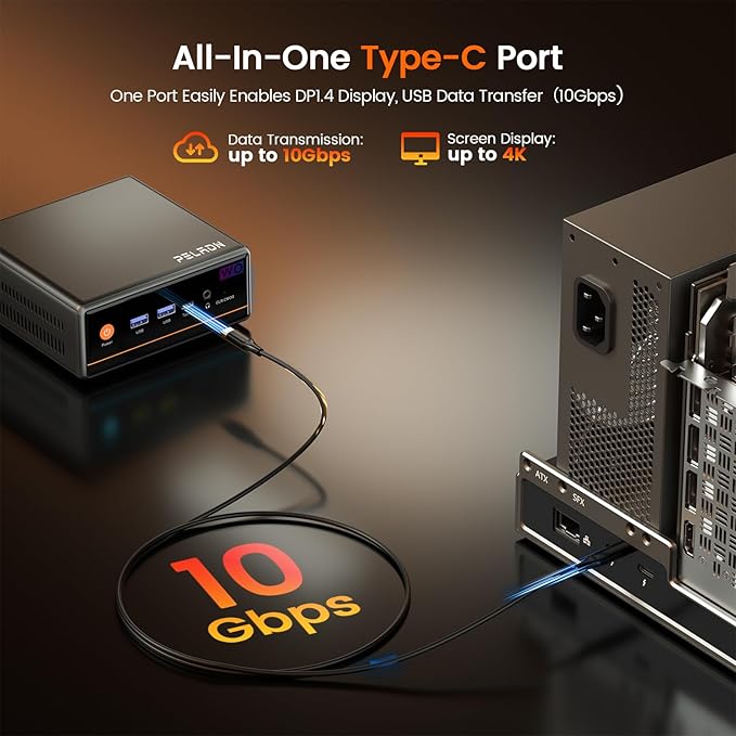 PELADN Ryzen Mini PC 5600H, 32GB Dual Channel RAM, 1TB PCIe3.0 SSD, 2.5“ SATA - Image 5