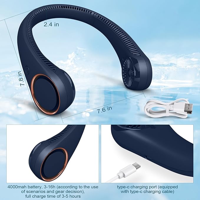 CIVPOWER Neck Fan: Portable Personal Neck Cooling Rechargeable Bladeless Fan - Image 4