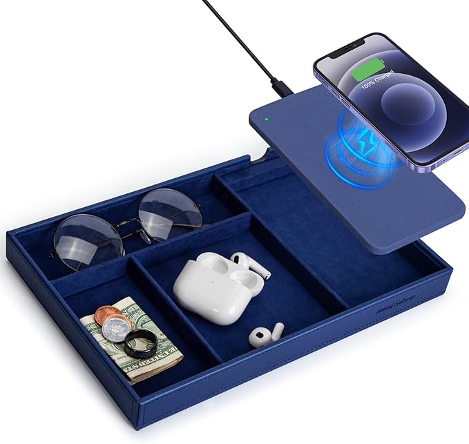 Valet Tray, Built in Wireless Charging Pad, Nightstand Organizer, Bedside by wirelessfuturecharger