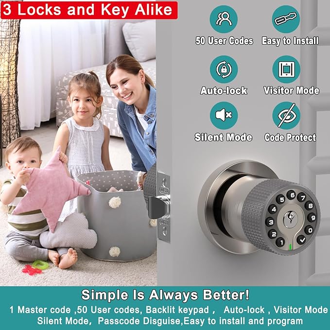 BOTHSTAR Keypad Door Knob with Key, Keyless Entry Door Lock, Code Locks Door - Image 2