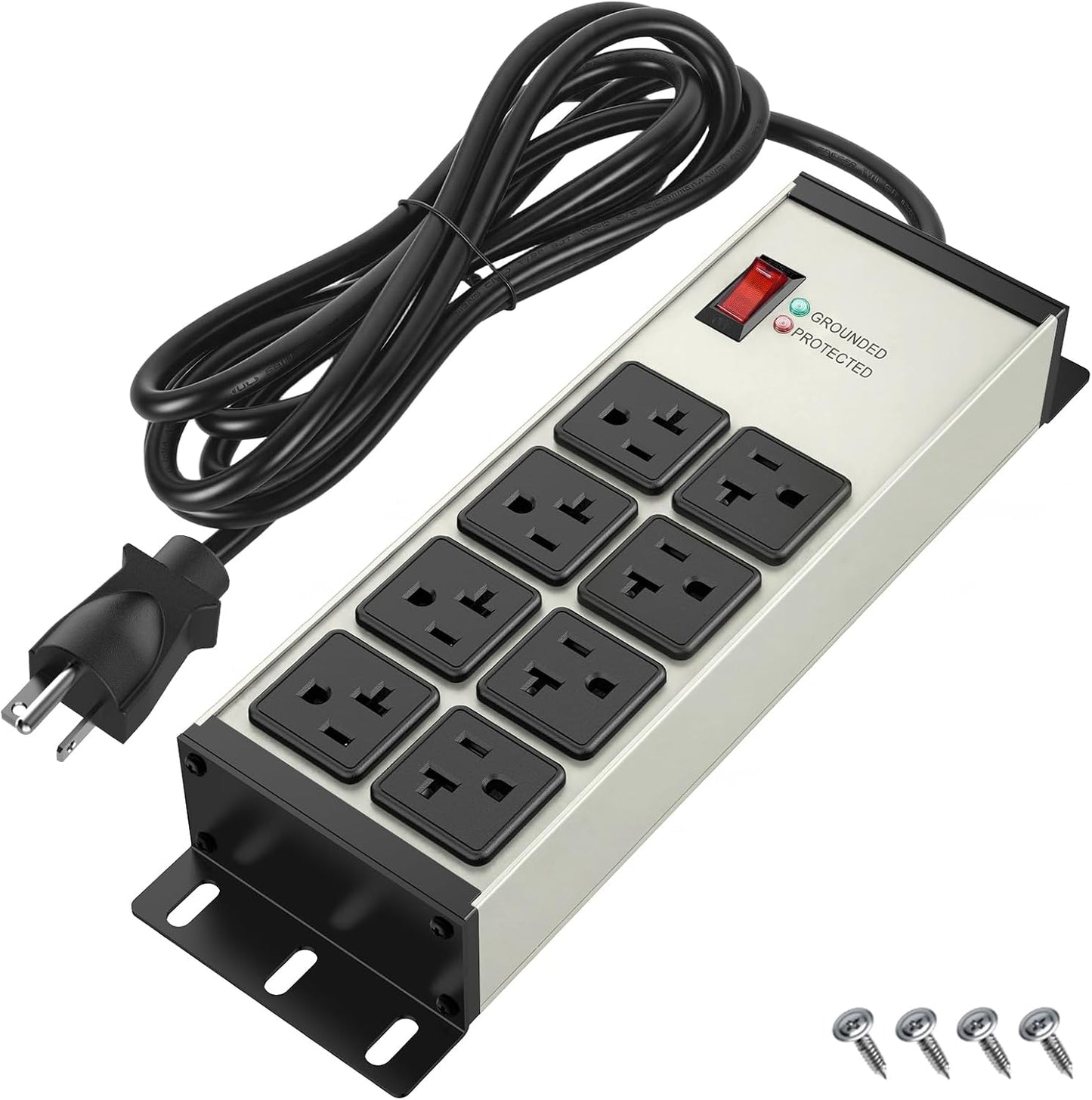 Heavy Duty Power Strip 20 Amp, 12 Gauge Surge Protector, 6FT | 2500W Extension Cord with Multiple Outlets，8 Ports Wall Mount for Garage, Workshop, Shop，Industrial