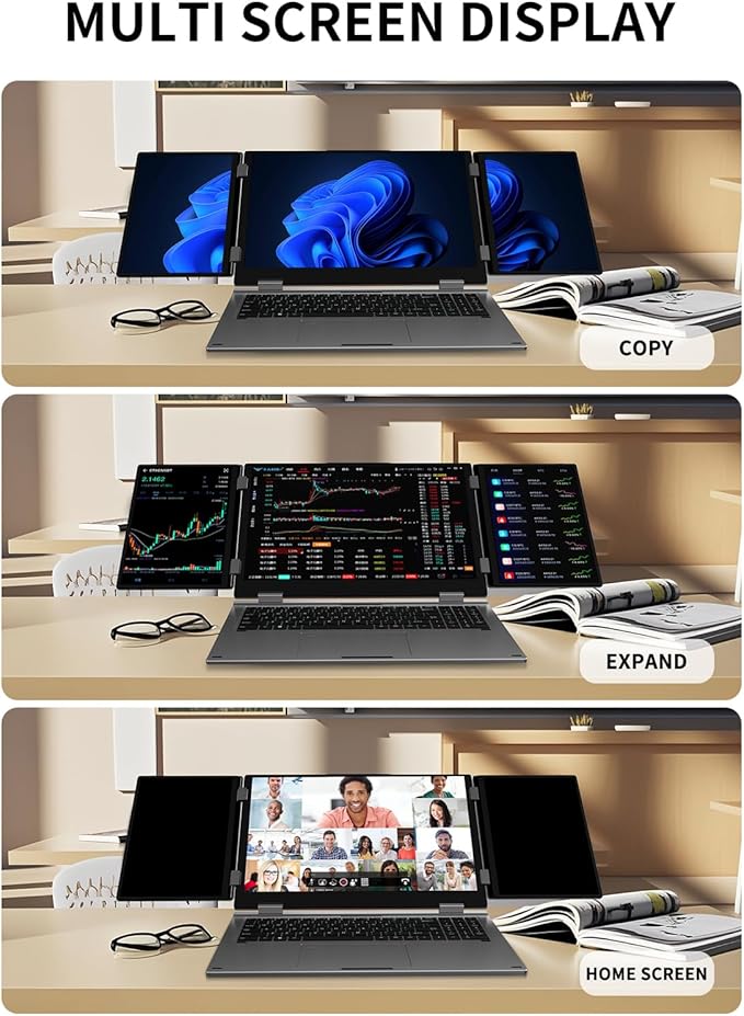 KOOFORWAY Triple Screen Laptop, 16” Main + Dual 10.5” Monitors, Core i7-1270P - Image 2