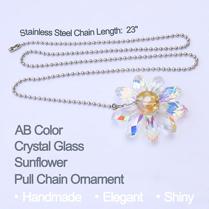 LEFERS Ceiling Fan Pull Chain, 2 Pieces 1.8" Crystal Glass Flower Pendants - Image 2
