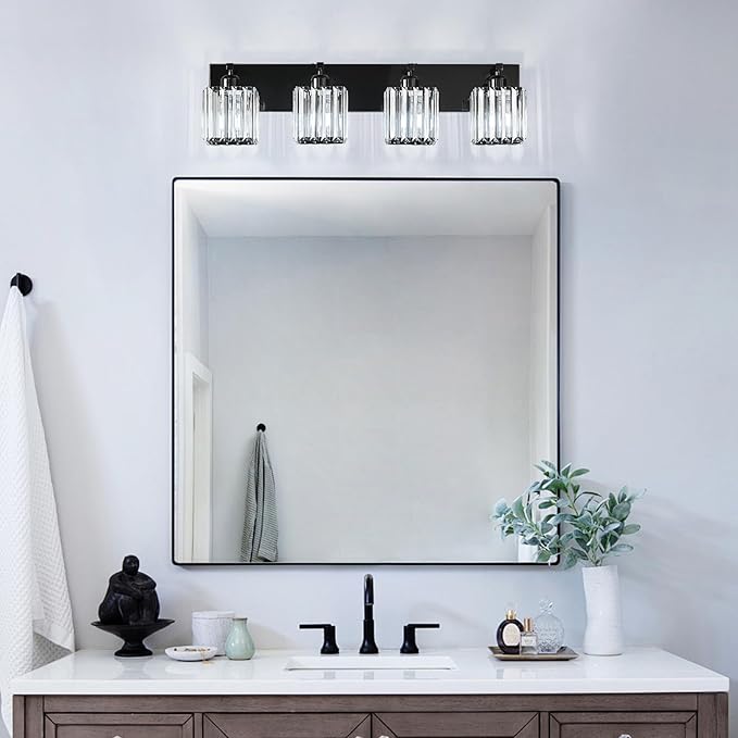 FDPBY Modern Bathroom Vanity Light 4-Lights Plating Black Crystal Bathroom Wall - Image 3