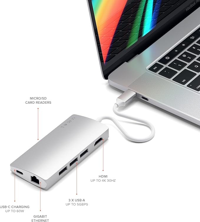 Satechi 8 in 1 USB C Hub Multiport Adapter V2, 4K HDMI, 115W USB C PD Charging - Image 5