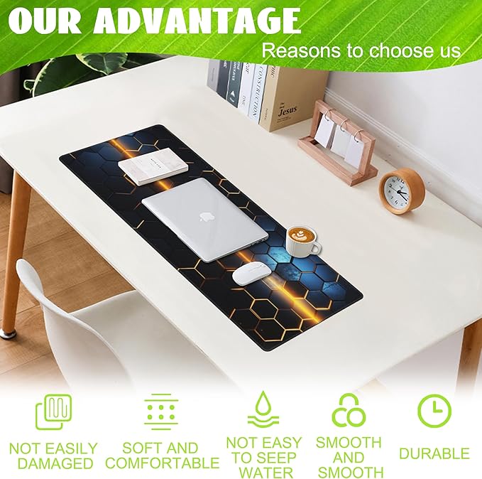 Eflxamz Large Gaming Mouse Pad for Desk, Honeycomb Technology Desk Pad - Image 4