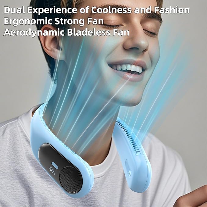 Portable Neck Fan, Personal Wearable Bladeless Fan, LED Display, 6000mAh USB - Image 4