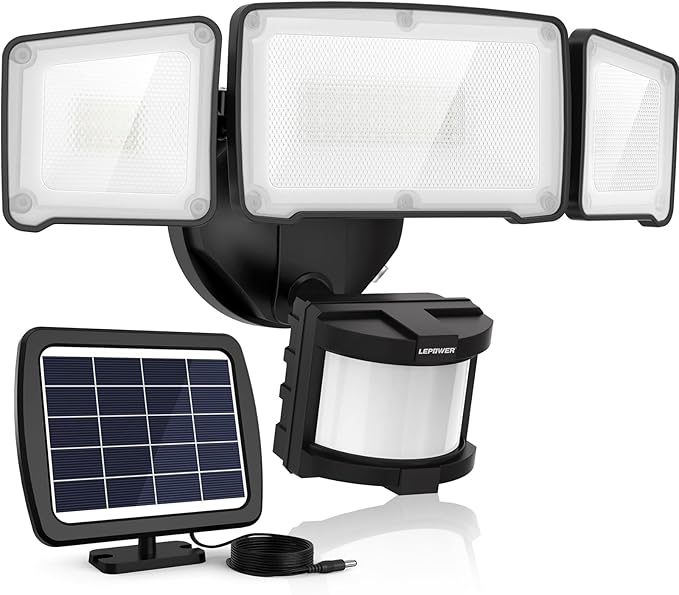 LEPOWER 1600LM LED Solar Security Lights Motion Outdoor, 5500K White Light by LEPOWER
