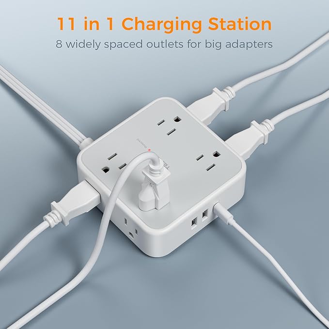 Flat Plug Long Extension Cord 25 Ft, TESSAN Power Strip Surge Protector - Image 4