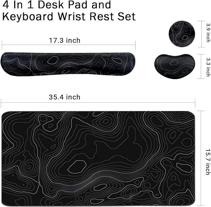 Topographic Mouse Pad Set, Extended Mouse Pad+Keyboard Wrist Rest, Memory Foam - Image 4