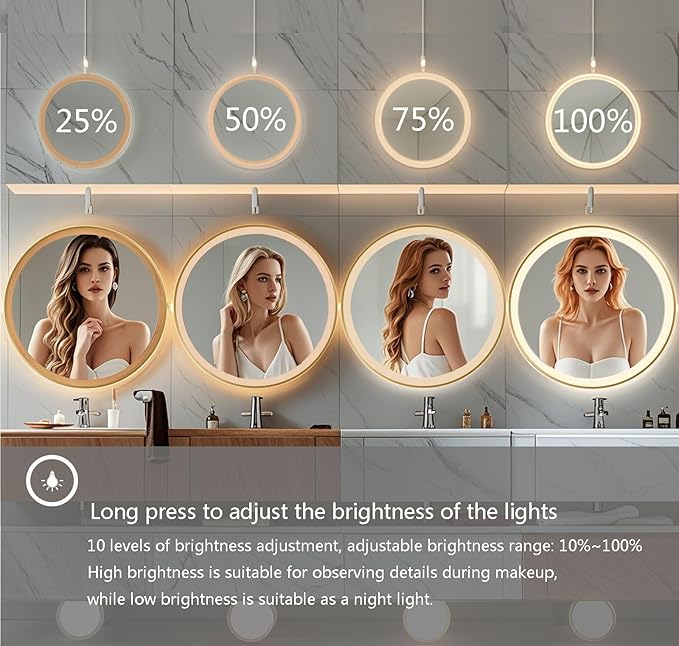 28 Inch Wall-Mounted Round Bathroom Mirror - Image 4