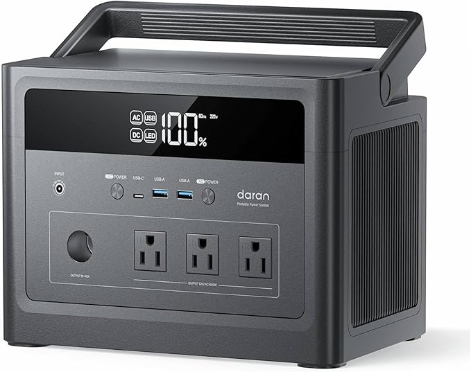 Portable Power Station 600W, 576Wh LiFePO4 Battery, 100W USB-C PD Fast Charg by DARAN