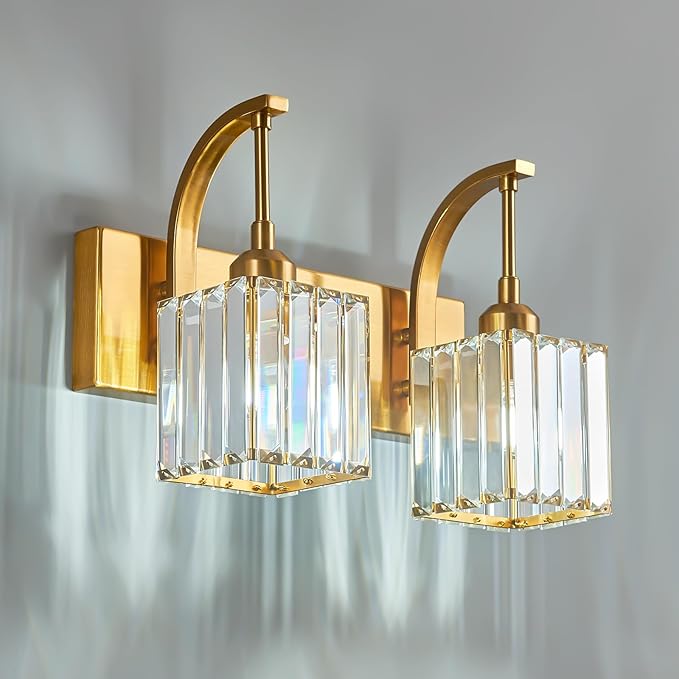 FDPBY Crystal Vanity Lights 2-Light Gold Wall Lamp Modern Crystal Bathroom by FDPBY