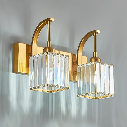 FDPBY Crystal Vanity Lights 2-Light Gold Wall Lamp Modern Crystal Bathroom by FDPBY