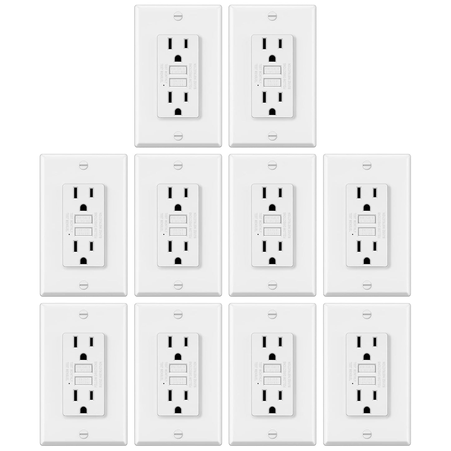 ELECTECK 10 Pack GFCI Outlets 15 Amp, NTR GFI Receptacle, ETL Listed, White | Ultra Slim Design, 15a Non-Tamper Resistant with LED Indicator, Ground Fault Circuit Interrupter, Wallplate Included