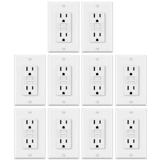 ELECTECK 10 Pack GFCI Outlets 15 Amp, NTR GFI Receptacle, ETL Listed, White | Ultra Slim Design, 15a Non-Tamper Resistant with LED Indicator, Ground Fault Circuit Interrupter, Wallplate Included