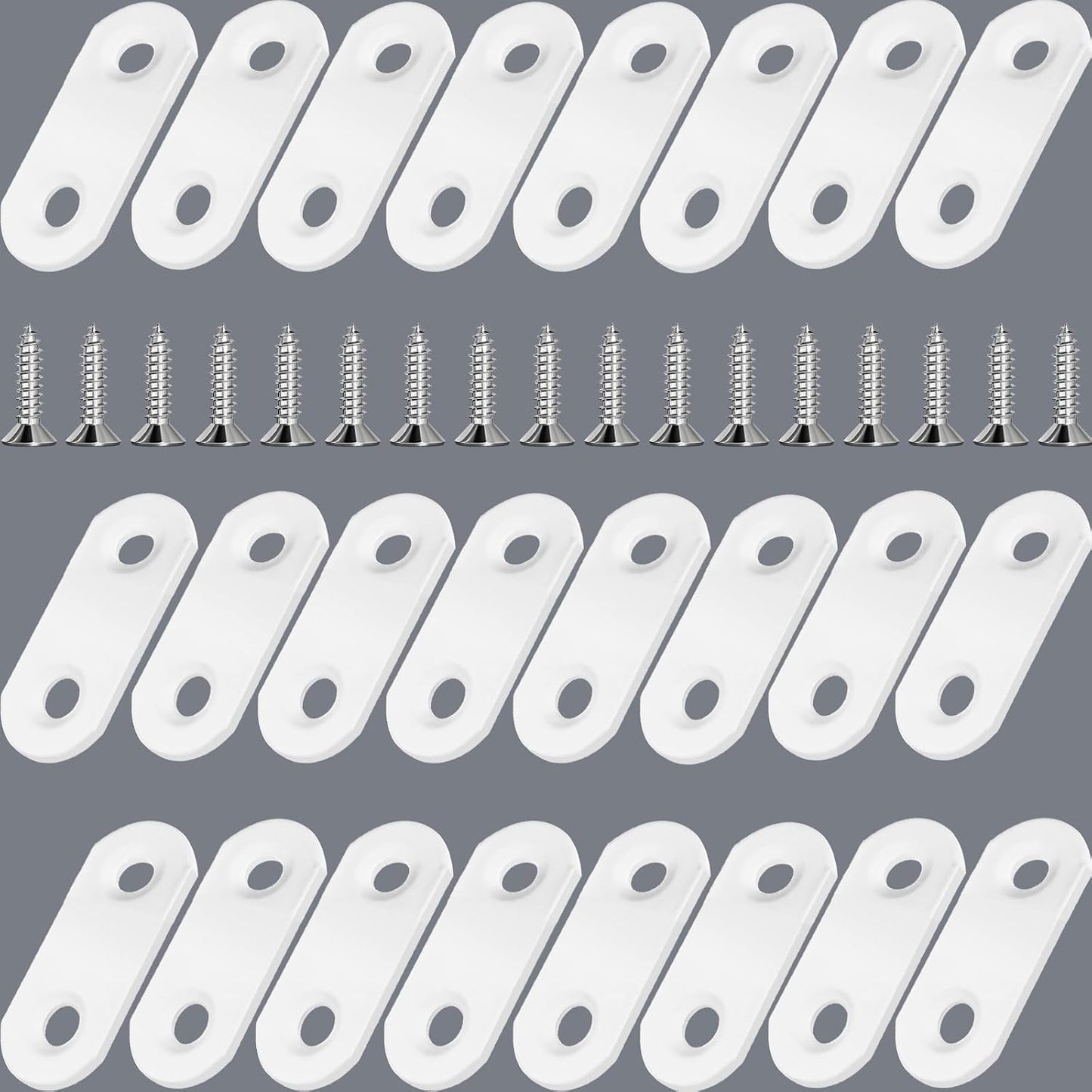 24 Pack White Flat Brackets 1.42” x 0.63” Straight Brace | Stainless Steel Heavy Duty Mending Plate for Wood Furniture, DIY Repair with Screws Included