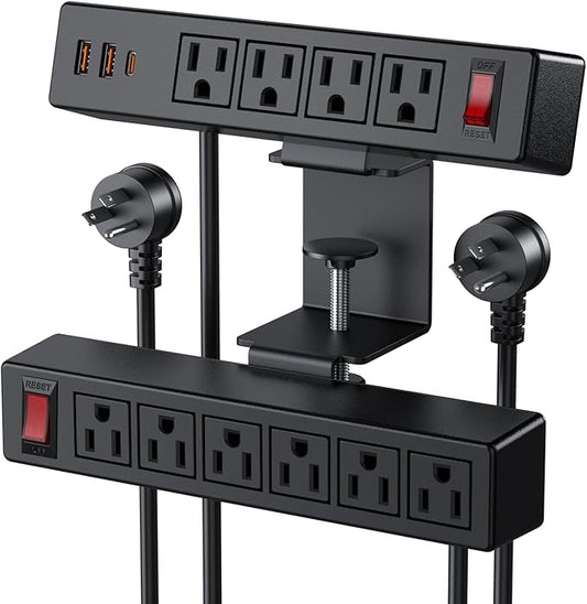 Dual Layer Desk Clamp Power Strip Surge Protector, Under Desk Power Strip by VILONG