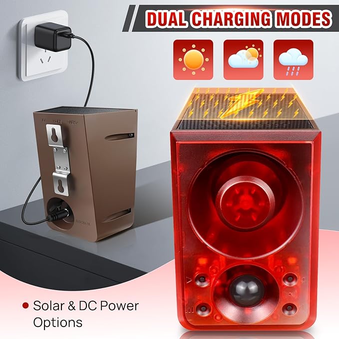 Solar Outdoor Motion Sensor Alarm, Dog Barking&Gunshot Sound, 130db Loud Noise - Image 7