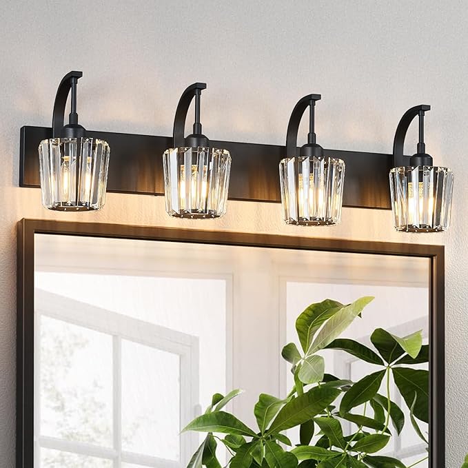 FDPBY Modern Bathroom Vanity Light, 4-Light Black Wall Sconce by FDPBY