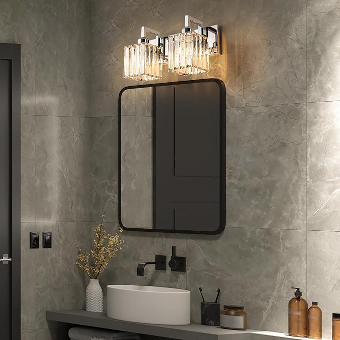 FDPBY Modern Bathroom Vanity Light 2-Lights Chrome Crystal Wall Lamp Bathroom - Image 2