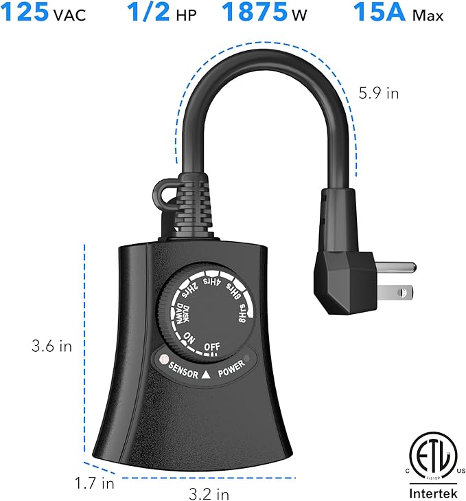 HBN Outdoor Light Timer Waterproof, Weatherproof Photocell Dusk to Dawn Light - Image 8