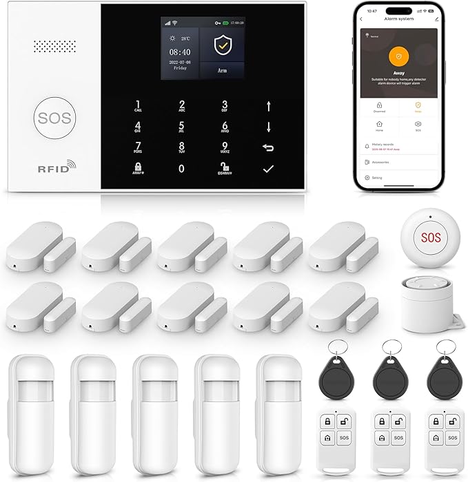 LWOHSI Wireless Home Alarm System, 24 Pieces DIY 4G/WiFi Home Security Systems by LWOHSI