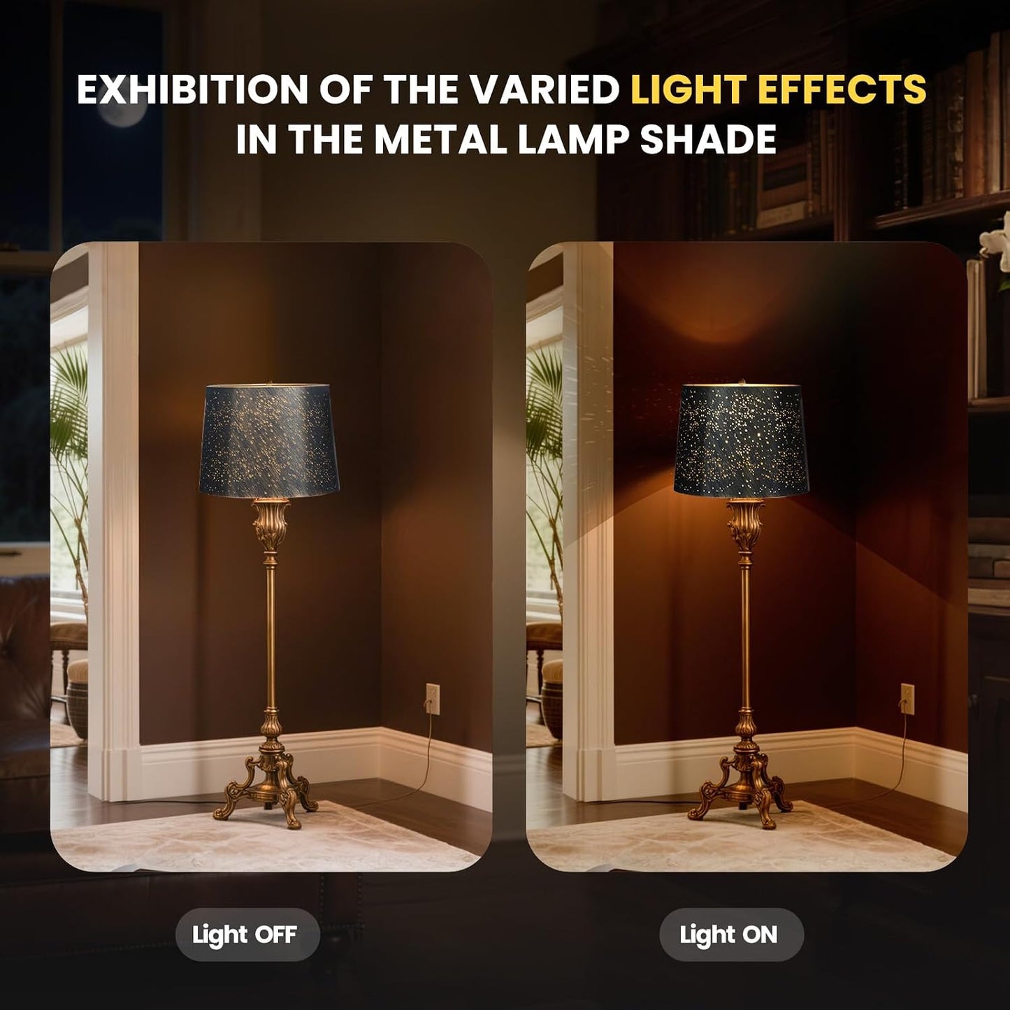 Etched Starlight Metal Lamp Shade Replacement for Table Floor Lamps | Drum Lampshade 12" Top x 14" Bottom x 10" High, Antique Bronze Exterior Gold Interior, Spider Fitter
