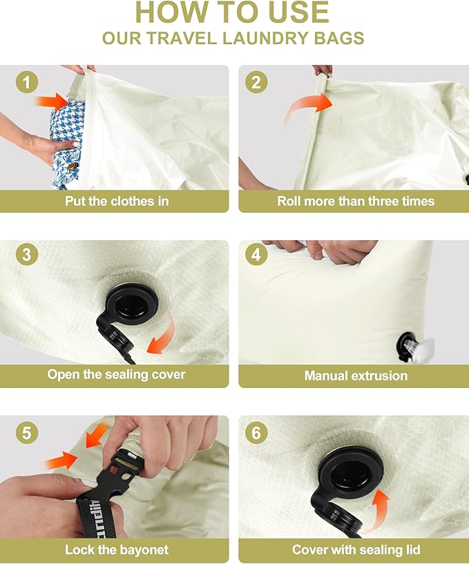 Travel Laundry Bag, Pump Free Vacuum Storage Bag Reusable Compression Dirty - Image 4