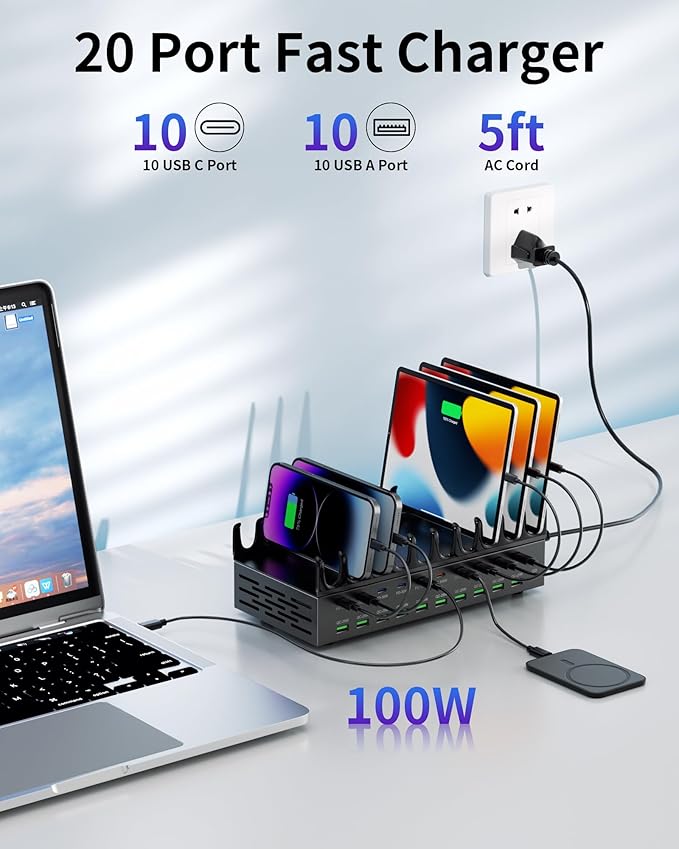 690W Charging Station for Multiple Devices, 20-Port USB C Fast Charging Station - Image 2