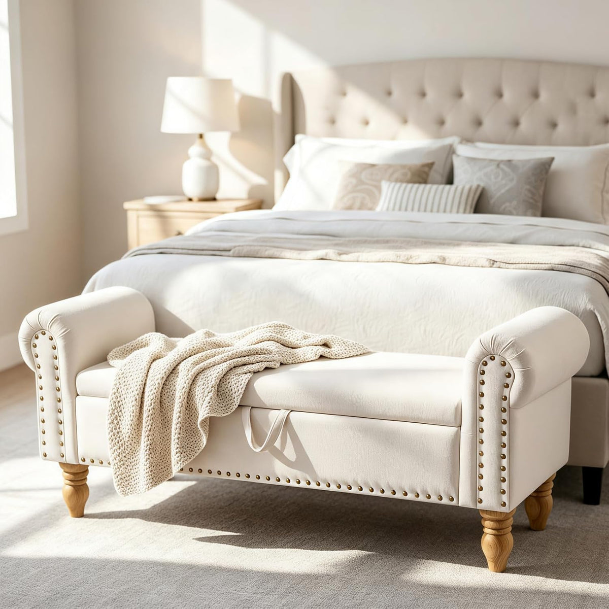 55" end of bed bench, upholstered bench with, main product view