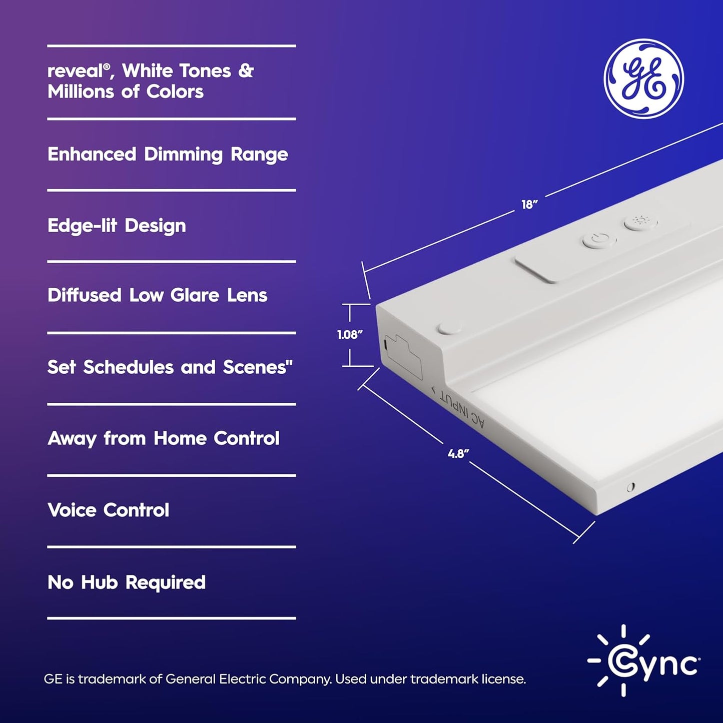 GE Cync Reveal HD+ Smart Undercabinet Light Fixture, Color Changing Undercab Light, Smart Wi-Fi Kitchen Light, Works with Alexa and Google Home, 18-in Bar, 93131251