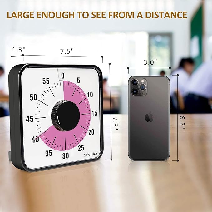 Secura 60-Minute Visual Countdown Timer, 7.5-Inch Oversize Classroom Visual - Image 4