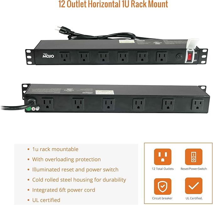 Tecmojo 1U Rackmount Network-Grade PDU Power Strip, 12 Wide-Spaced Right Angle - Image 6