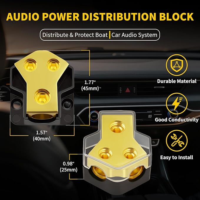 Bolipoeq 12V Power Distribution Block Car Audio 2 Way 0/2/4 Gauge in 4/6/8 - Image 2