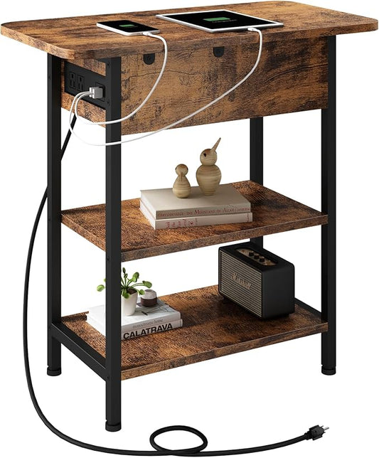 LIDYUK End Table with Charging Station, Flip Top Side Table with USB Ports and by LIDYUK