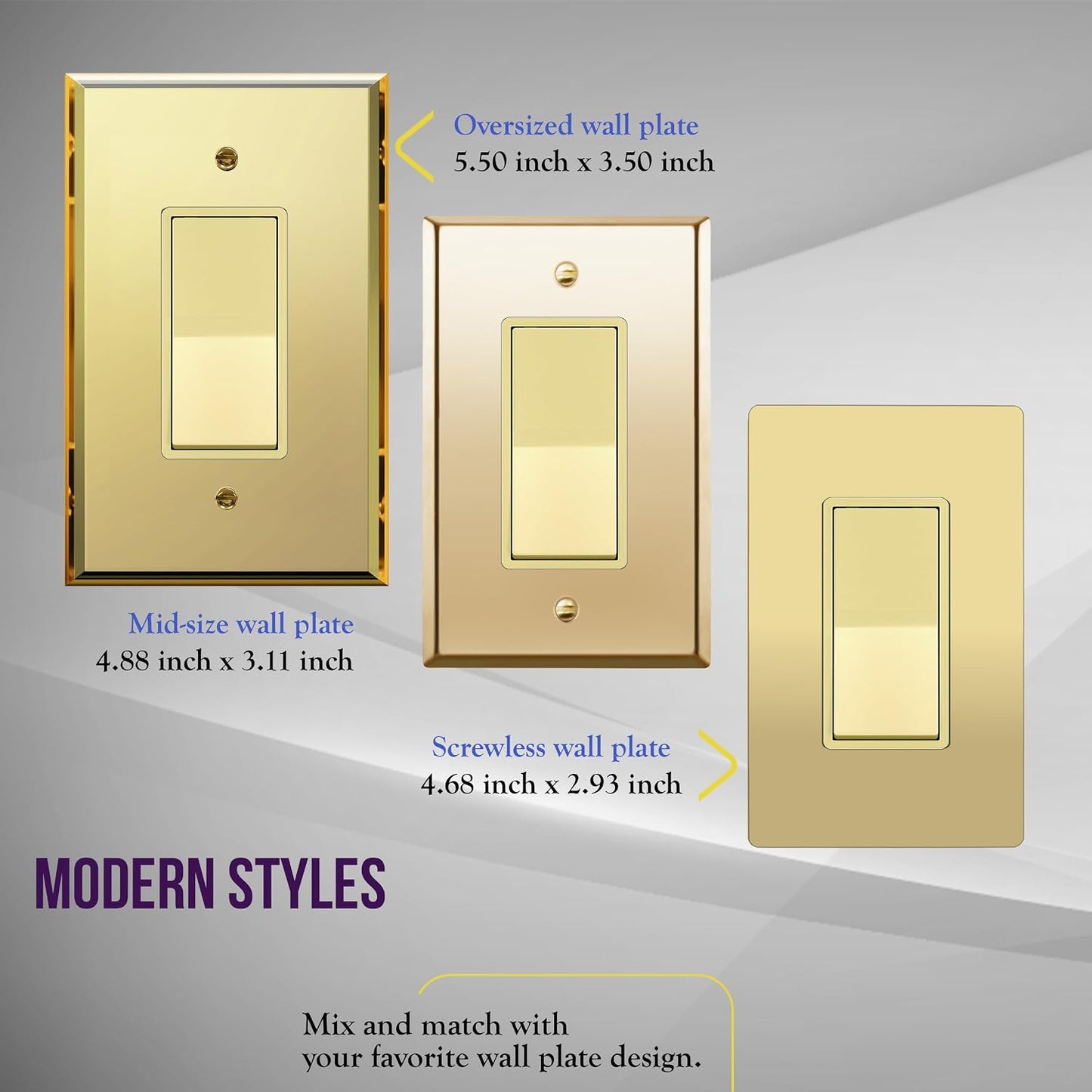 ENERLITES Gold Single Pole Decorator Paddle Light Switch, 15A, 2 Pack | Decorative Rocker Switch, 120V/277V, 3 Wire, Grounding Screw, Residential Grade, Gloss Finish, UL Listed