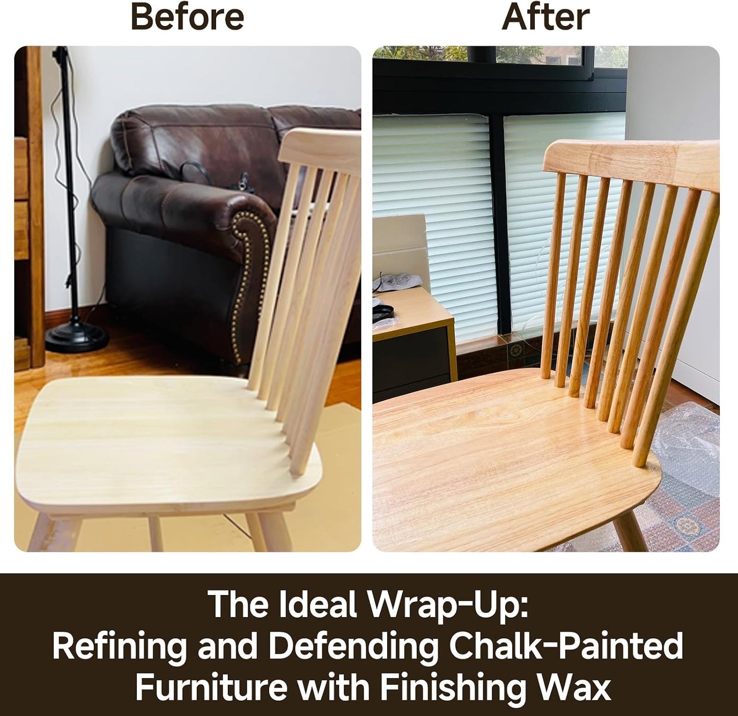 Non-Toxic Wood Wax for Furniture - 100% Natural Chalk Paint Wax for Sealing & Protecting Painted and Raw Wood Surfaces, Wooden Floors & More - Clear Protective Finish, 3.5 Oz (Includes Tools)