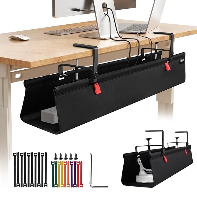SUREUP9 No Drill Under Desk Cable Management Tray, Fabric Cable Management by SUREUP9